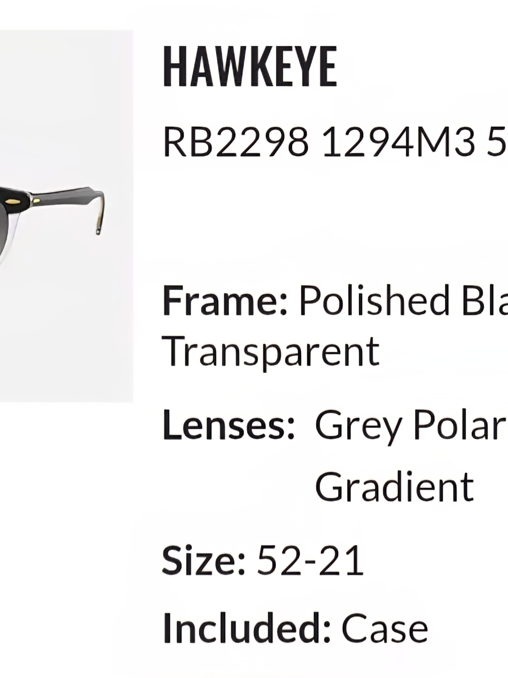 Ray-Ban Two-Tone Hawkeye Sunglasses - Polished Black & Clear, Polarized Lenses - Picture 11 of 15